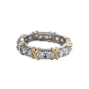 Two Tone Gold and Silver Crisscross Ring with Rhinestones